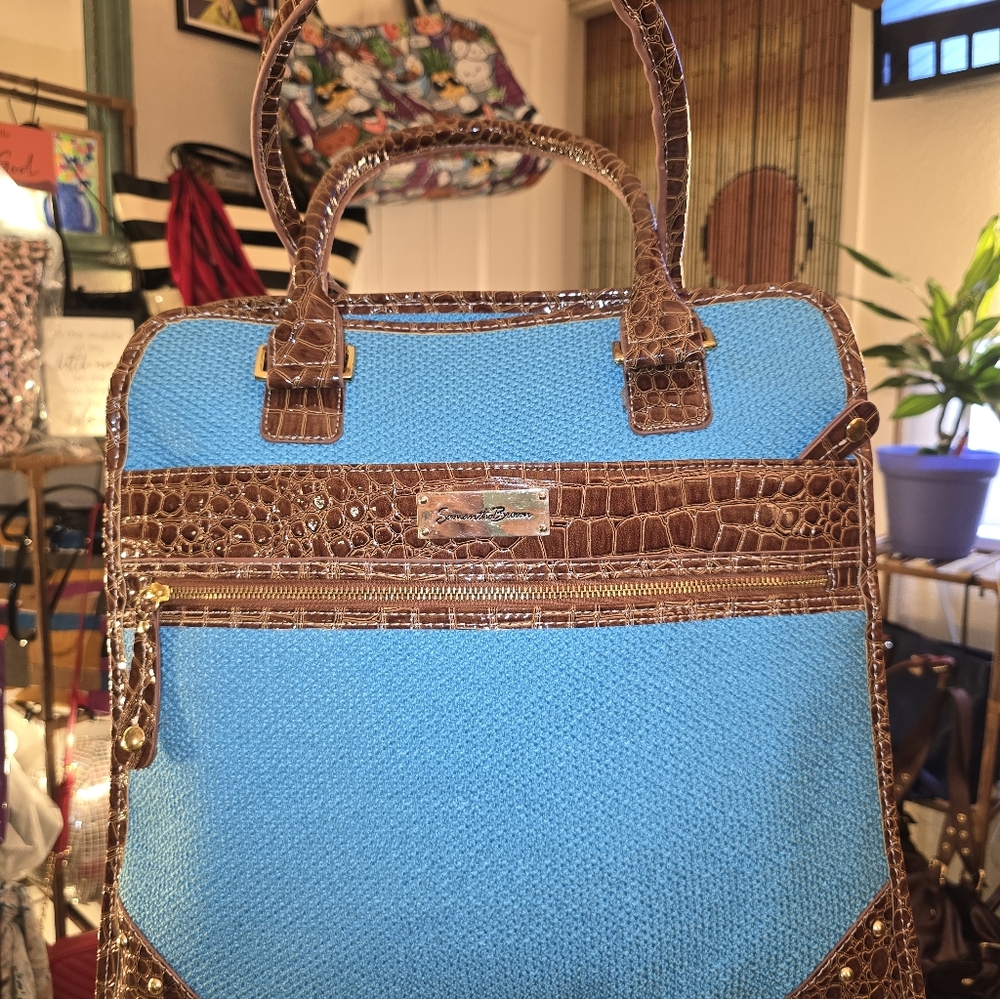 💙 Samantha Brown Stylish Blue and Brown Women's Bag Large - Picture 3 of 14